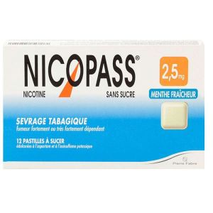 Nicopass 2,5mg menthe fraîcheur sans sucre - 36 pastilles à sucer