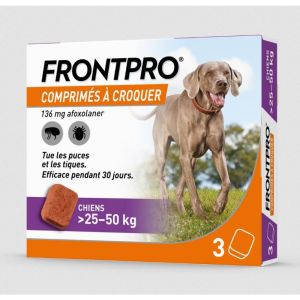 Frontpro 3 comprimés chien 25 à 50kg puces et tiques
