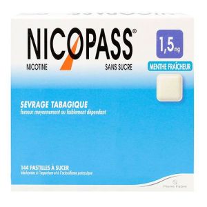 Nicopass 1,5mg menthe fraîcheur sans sucre - 144 pastilles à sucer