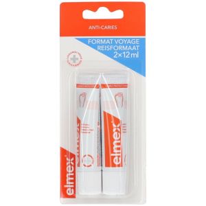 elmex®  Anti-Caries Original Dentifrices Format Voyage 0% Colorant 2x12ml