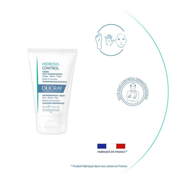 Hidrosis Control - Crème déodorant anti transpirante visage, mains et pieds - Transpiration excessive 50 ml