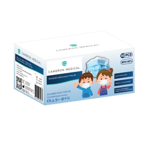 MASQUES CHIRURGICAUX ENFANT CAMERON BLEUS X50