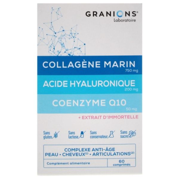 Complexe Anti-Age Peau Cheveux Articulation - Collagène Marin Acide Hyaluronique Coenzyme Q10 - 60 Comprimés