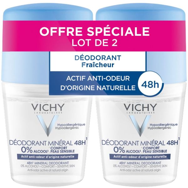 LOT*2 Déodorant bille minéral 48H actif anti-odeur d'origine naturelle 2 x 50 ml